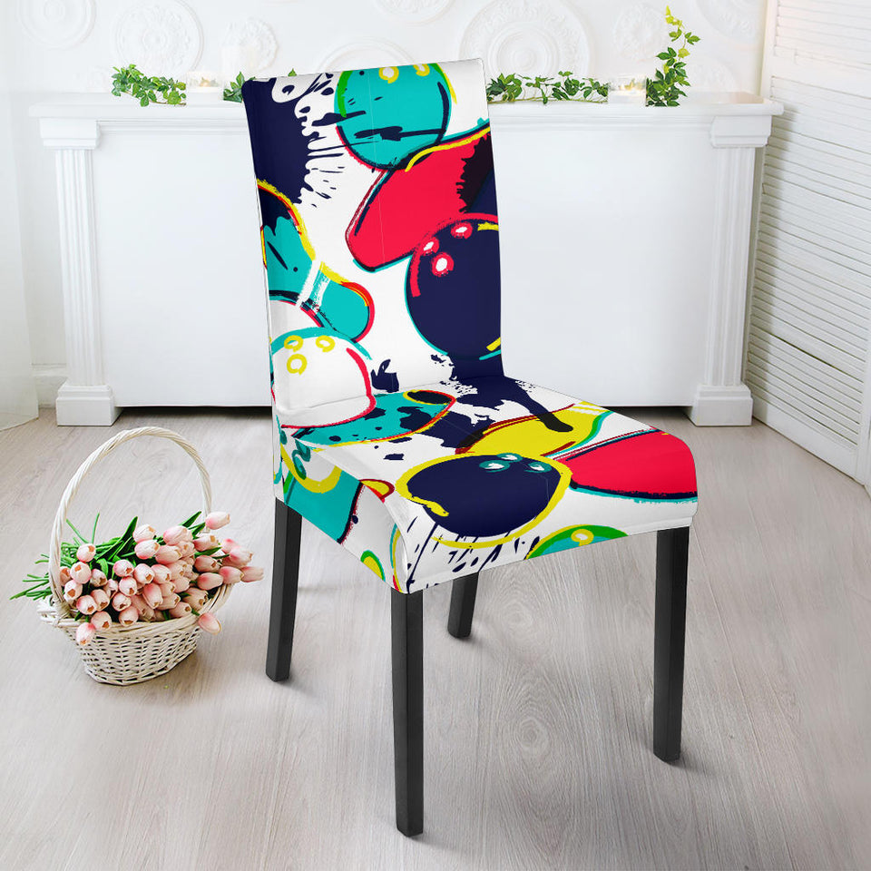 Watercolor Bowling Ball Pins Dining Chair Slipcover
