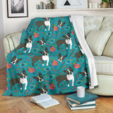 Boston Terrier Beautiful Flower Pattern Premium Blanket