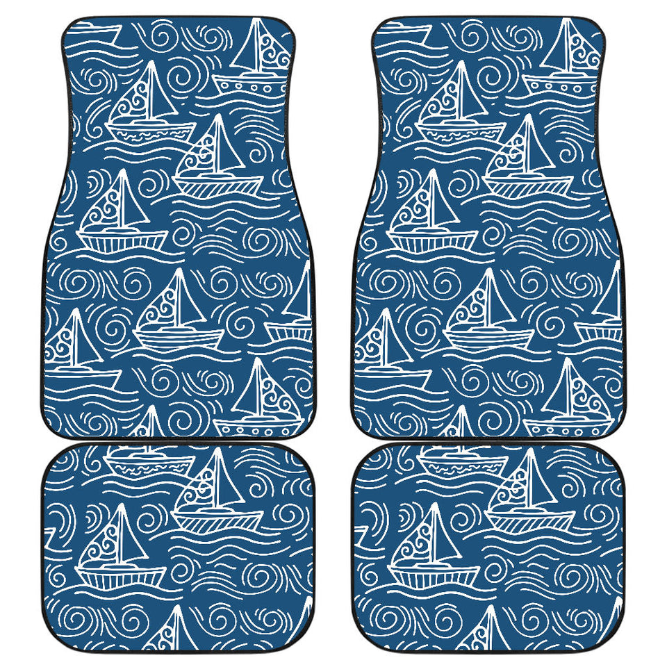 Hand Drawn Sailboat Pattern Front And Back Car Mats