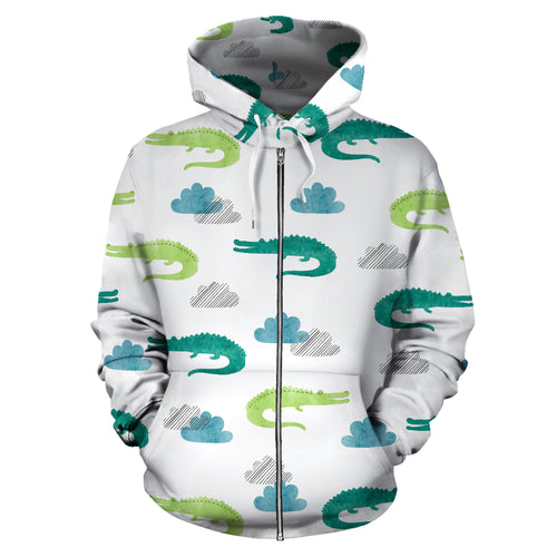 Watercolor Crocodile Pattern Zip Up Hoodie