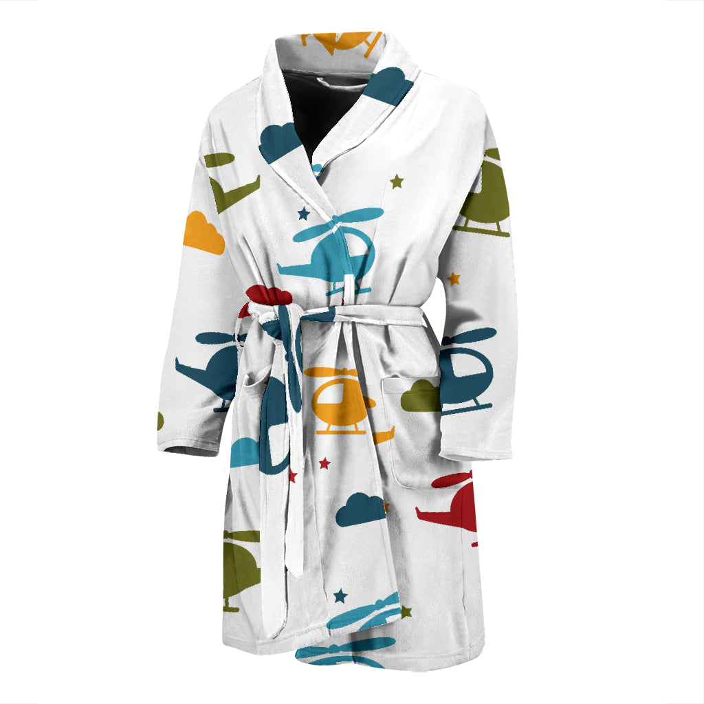 Colorful Helicopter Pattern Men'S Bathrobe