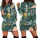 Dinosaurs Tropical Leaves Flower Pattern Women'S Hoodie Dress