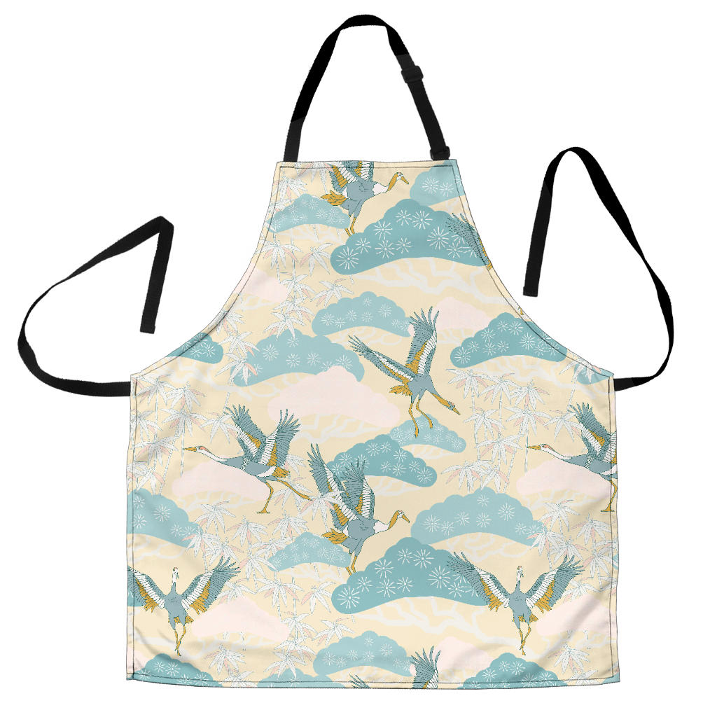 Bonsai Bamboo Stork Japanese Pattern Cream Theme Adjustable Apron