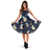 Cute Sloth Astronaut Star Planet Rocket Pattern Sleeveless Midi Dress