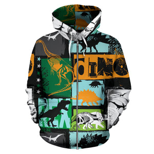 Dinosaurs Print Pattern Zip Up Hoodie