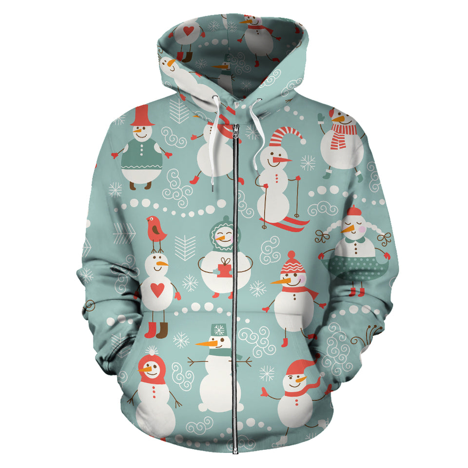 Cute Snowman Pattern Zip Up Hoodie