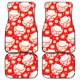 Cute Maneki Neko Lucky Cat Red Background Front And Back Car Mats