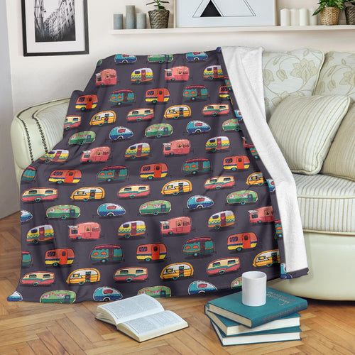 Camper Van Pattern Print Design 02 Premium Blanket