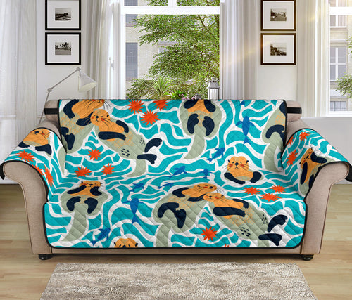 Cute sea otters fishe sea urchin pattern Sofa Cover Protector