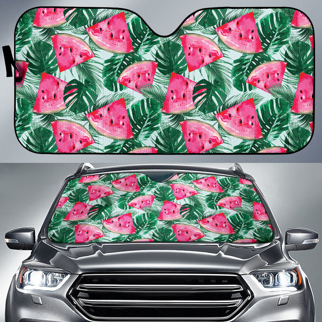 Watermelons Tropical Palm Leaves Pattern Car Sun Shade