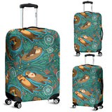 Cute Brown Sea Otters Ornamental Seaweed Corals Green Water Luggage Covers