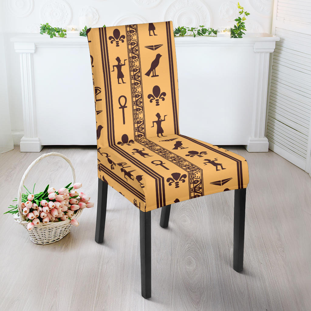 Egypt Hieroglyphics Pattern Print Design 02 Dining Chair Slipcover