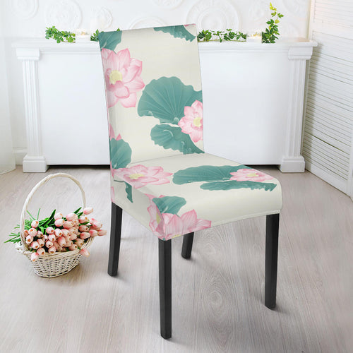 Pink Lotus Waterlily Leaves Pattern Dining Chair Slipcover