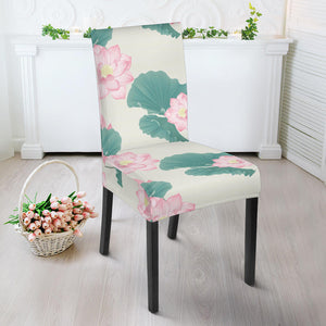 Pink Lotus Waterlily Leaves Pattern Dining Chair Slipcover