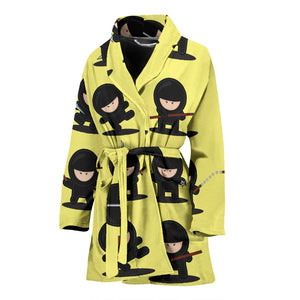 Cute Ninja Yellow Background Women'S Bathrobe