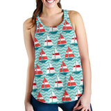 Red White sailboat wave background Women Racerback Tank Top