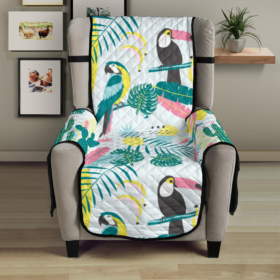 Cute parrot toucan flamingo cactus exotic leaves pattern Chair Cover Protector