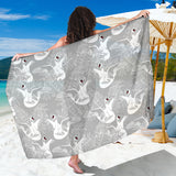 White Swan Gray Background Sarong