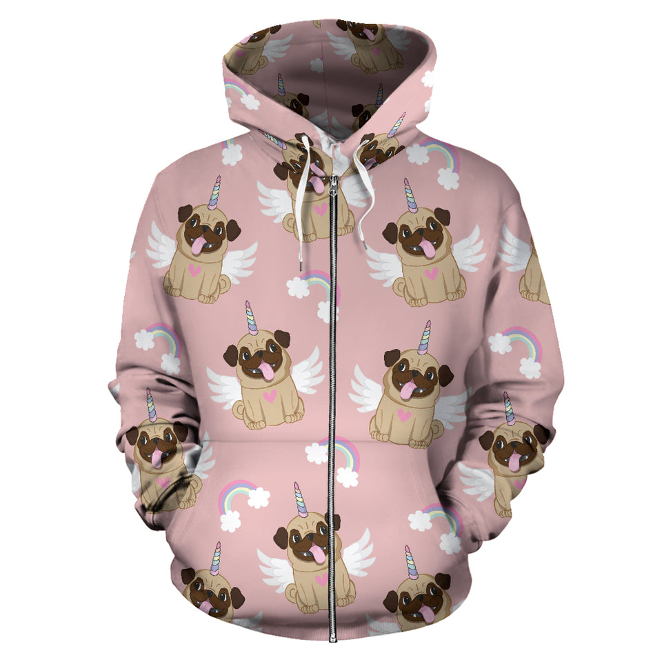 Cute Unicorn Pug Pattern Zip Up Hoodie