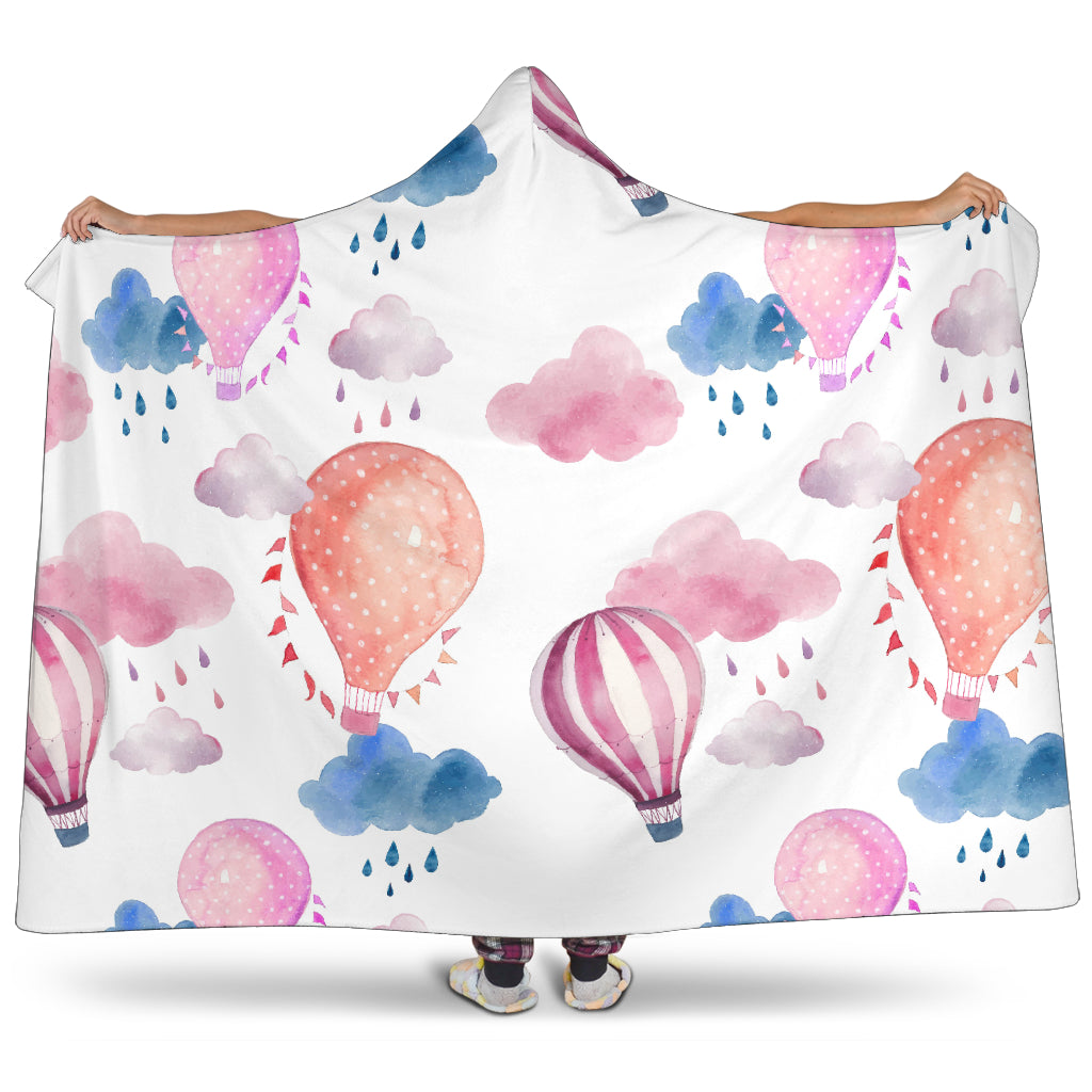 Watercolor Air Balloon Cloud Pattern Hooded Blanket