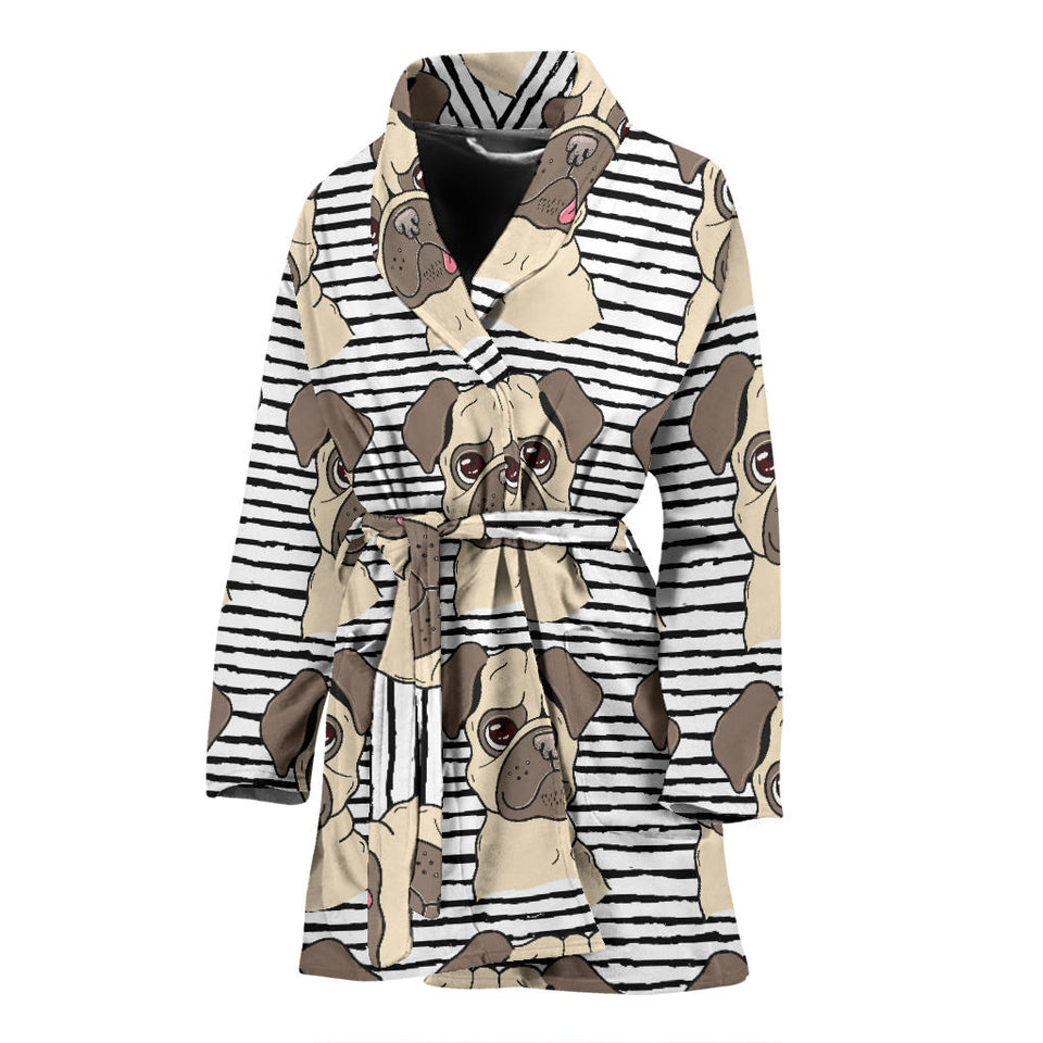 Happy Pug Pattern Women'S Bathrobe