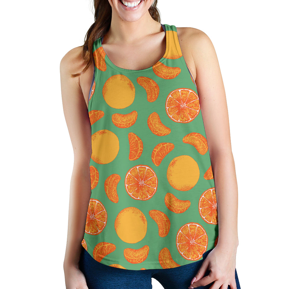 orange fruit pattern green background Women Racerback Tank Top