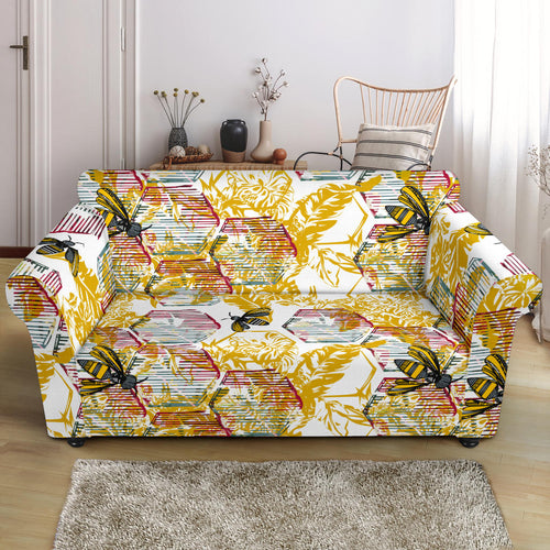 Cool Bee Honeycomb Leaves Pattern Loveseat Couch Slipcover