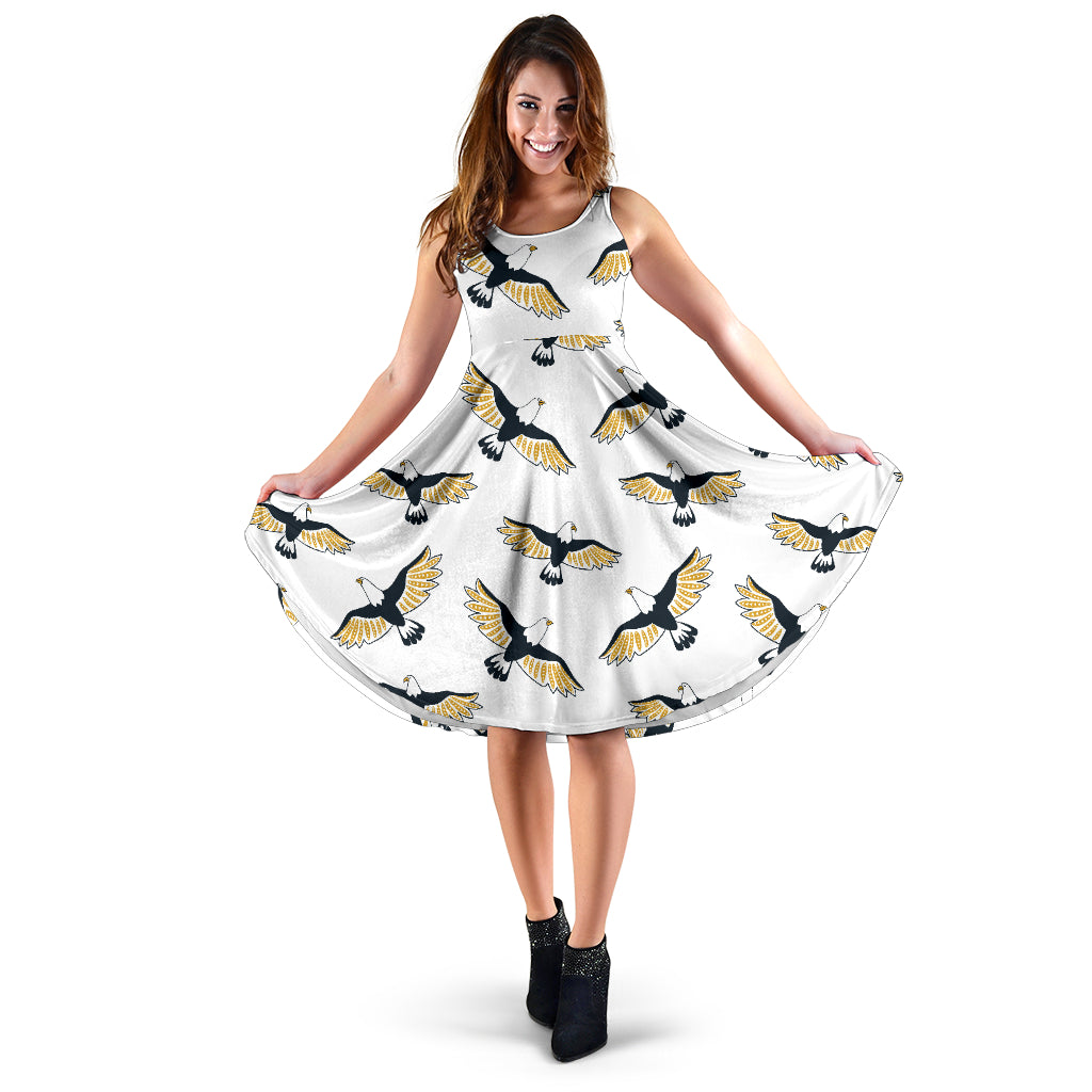 Eagle Pattern Print Design 03 Sleeveless Midi Dress