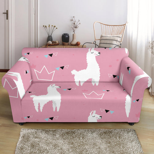 Llama Alpaca Pink Background Loveseat Couch Slipcover