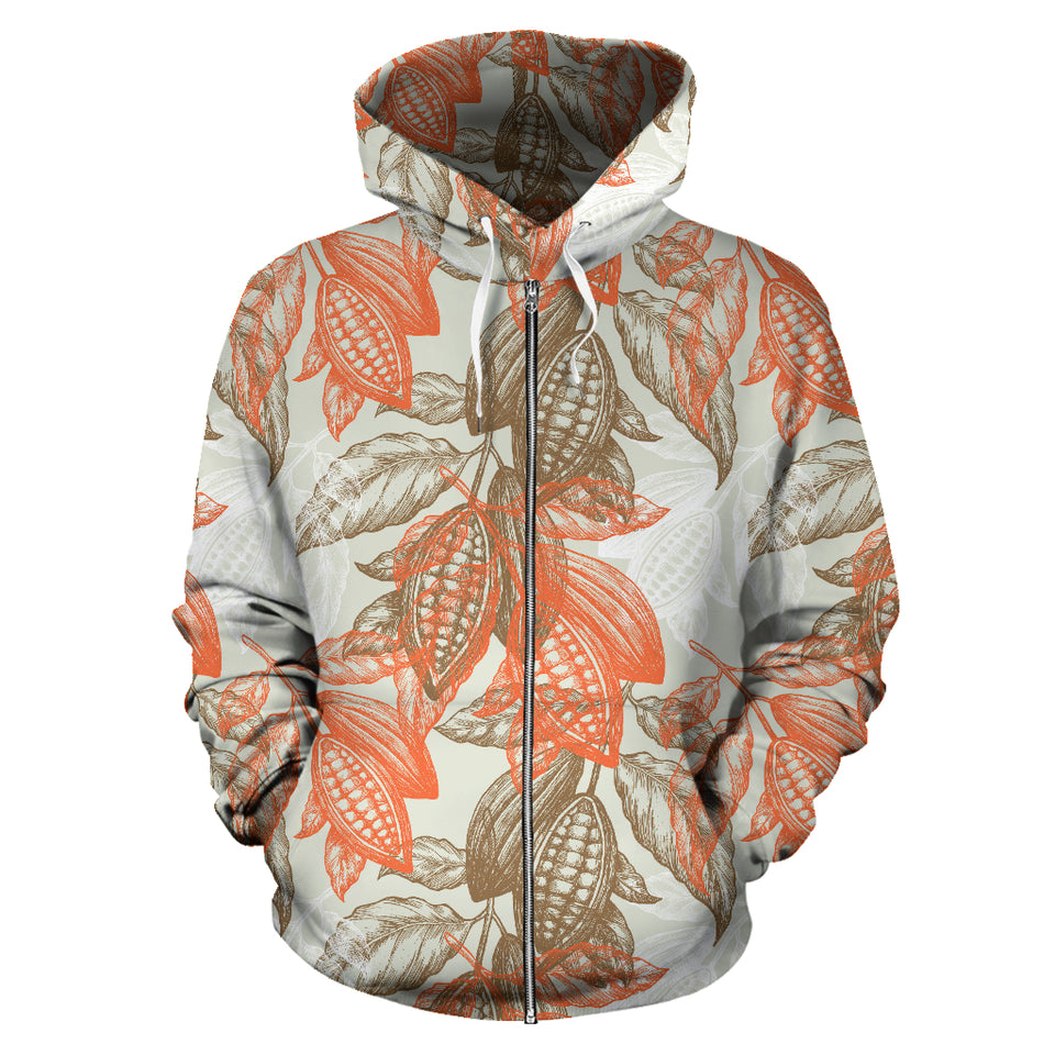 Cocoa Beans Cocoa Tree Pattern Zip Up Hoodie