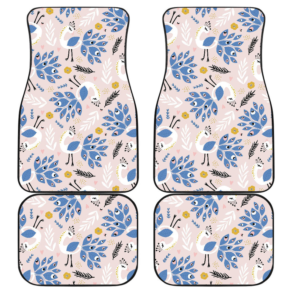 Cute Peacock Pattern Front And Back Car Mats