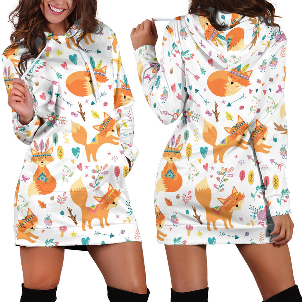 Cute Tribal Fox Pattern Women'S Hoodie Dress