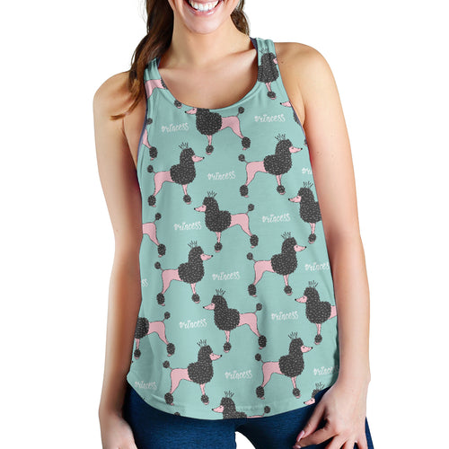 poodle dog green background Women Racerback Tank Top