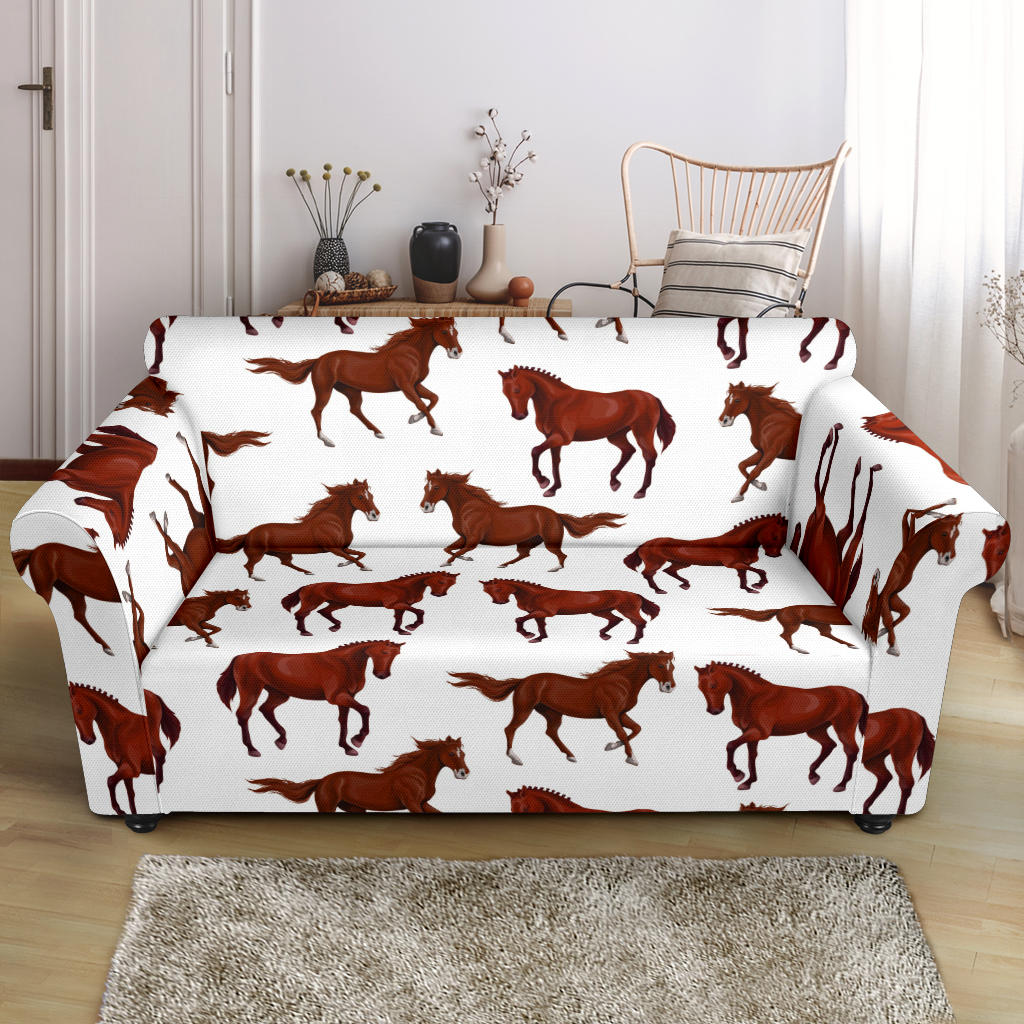 Horses Running Pattern Background Loveseat Couch Slipcover