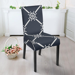 Nautical Steering Wheel Rope Pattern Dining Chair Slipcover