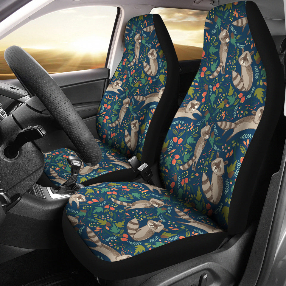 Raccoon Tropical Leaves Pattern  Universal Fit Car Seat Covers