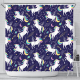 Hand Drawn Cute Unicorn Star Planet Shower Curtain Fulfilled In US