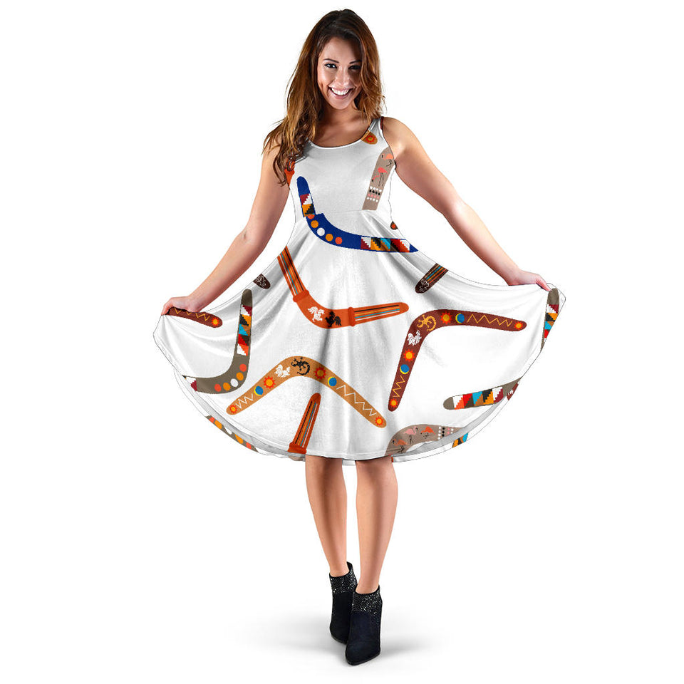 Boomerang Australian Aboriginal Ornament Pattern Sleeveless Midi Dress