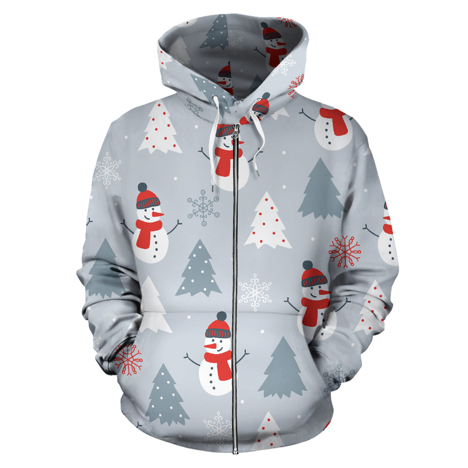 Snowman Christmas  Tree Snow Gray Background Zip Up Hoodie