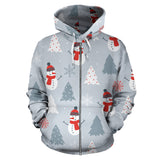 Snowman Christmas  Tree Snow Gray Background Zip Up Hoodie