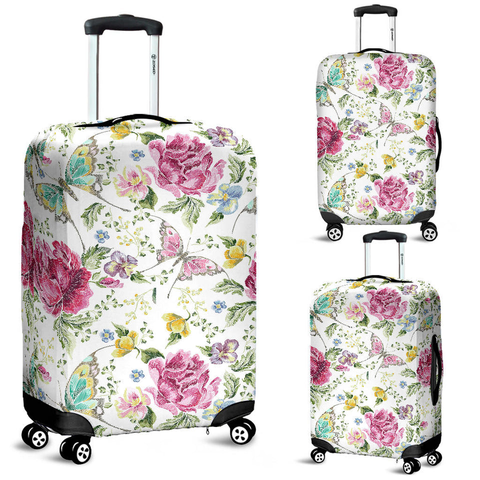 Hand Drawn Butterfly Rose Luggage Covers