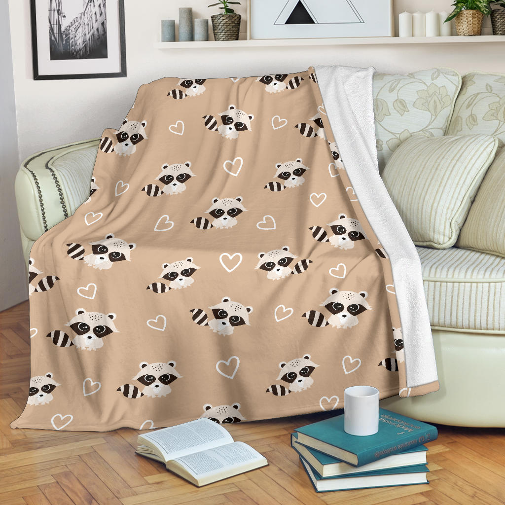 Cute Raccoon Heart Pattern Premium Blanket