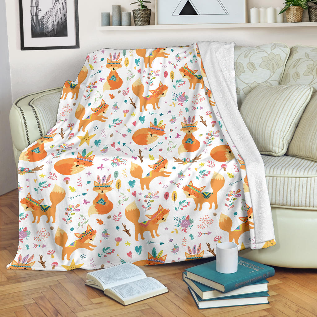 Cute Tribal Fox Pattern Premium Blanket