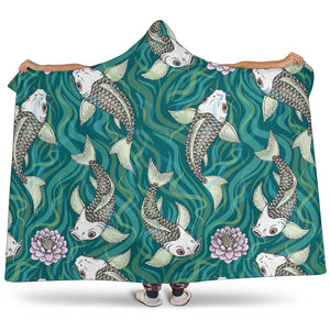 Koi Fish Carp Fish Lotus Pattern Hooded Blanket