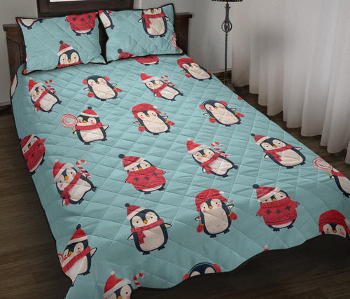 Cute penguin christmas  design pattern Quilt Bed Set