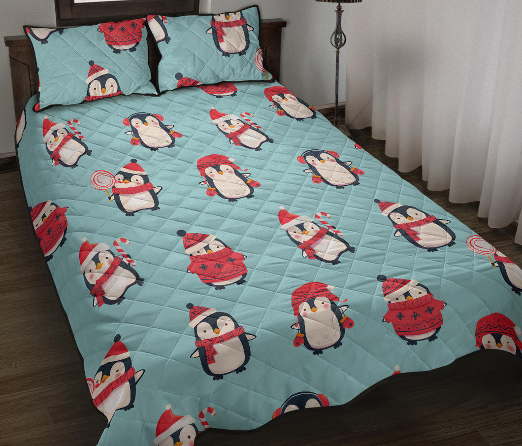 Cute penguin christmas  design pattern Quilt Bed Set