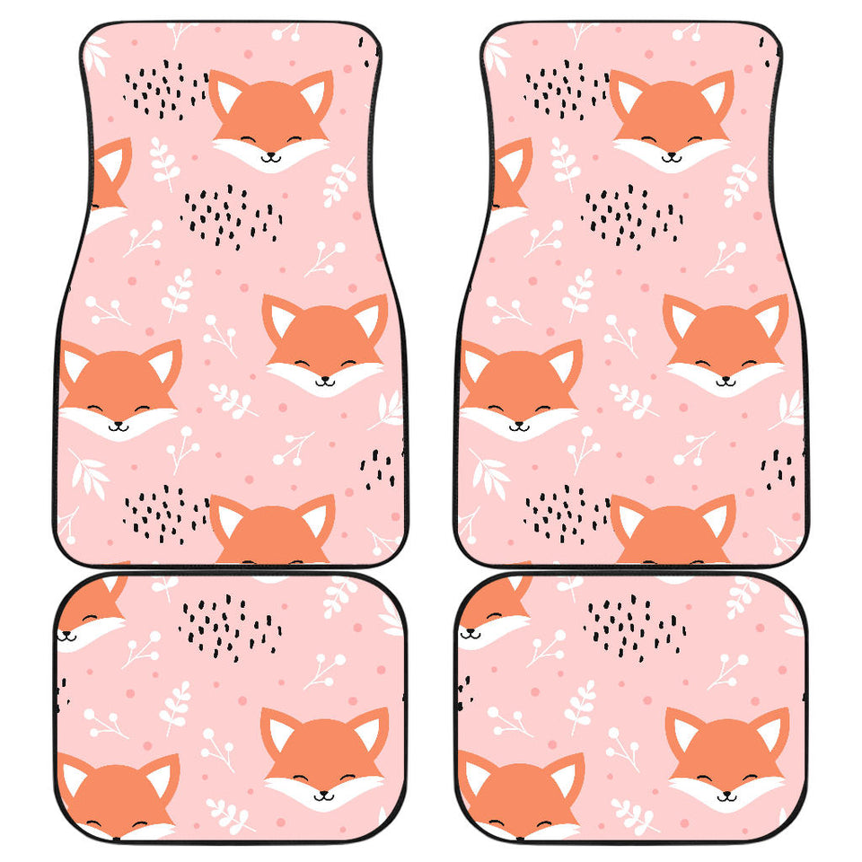 Cute Fox Pattern Pink Background Front And Back Car Mats