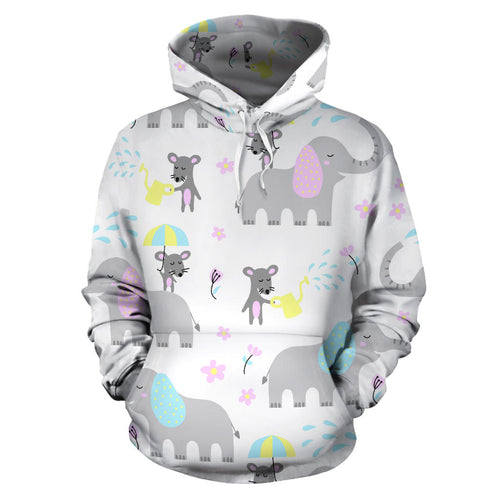 Cute Elephant Mouse Pattern Men Women Pullover Hoodie