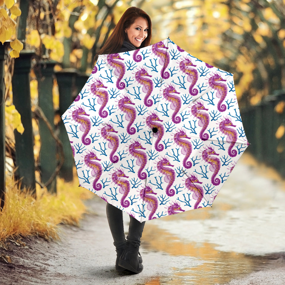 Purple Seahorse Blue Coral Pattern Umbrella