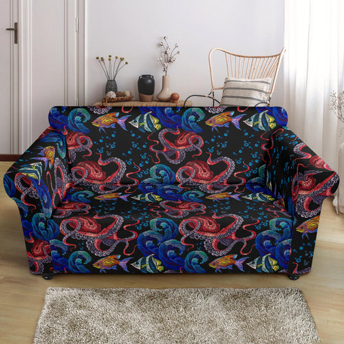 Octopus Sea Wave Tropical Fishe Pattern Loveseat Couch Slipcover